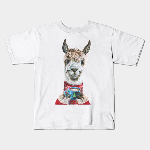 Christmas Llama Kids T-Shirt by Holly Simental